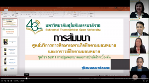 Read more about the article กิจกรรมการสัมมนาและนิเทศงานออนไลน์ชุดวิชาฝึกปฏิบัติหลักสูตรสาธารณสุขศาสตรบัณฑิต วิชาเอกสาธารณสุขชุมชน